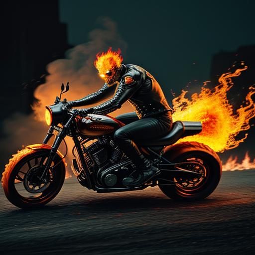 Ghost Rider on Flaming Motorcycle: Cinematic Film Still