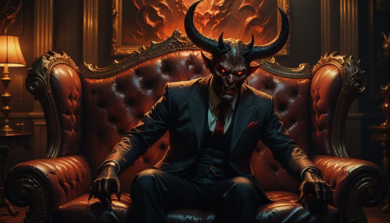 The Devil on a Talk Show Set as Oil Painting