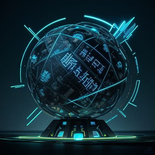 Cyberpunk Fortress Orb in Neon Blue