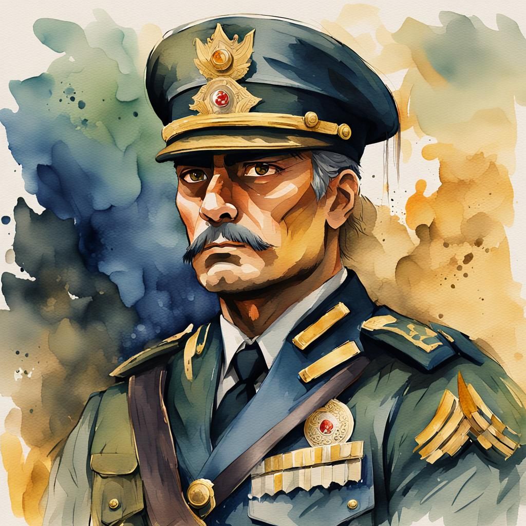 Menacing Brazilian Sergeant in Watercolor Anime Style