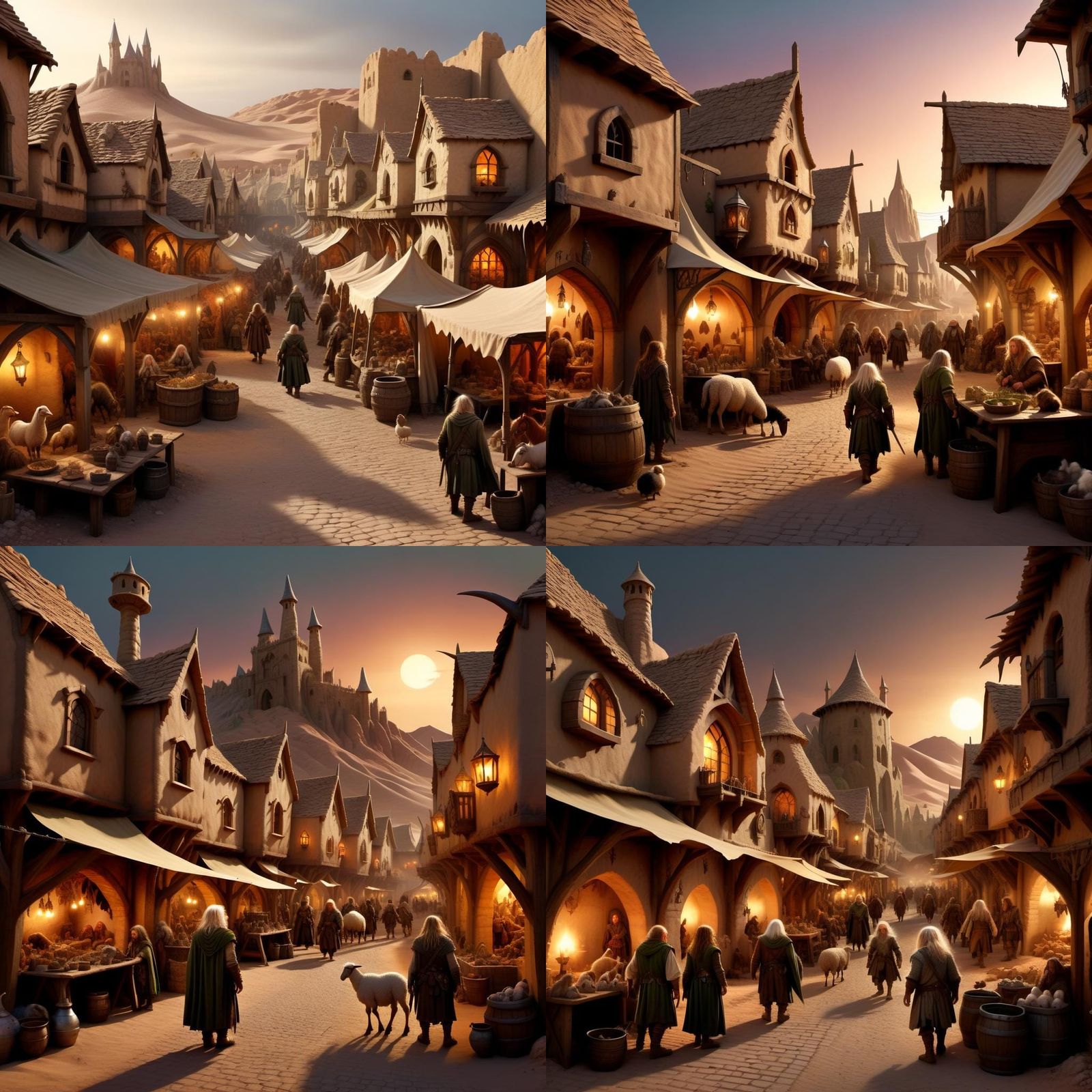 Fantasy Medieval Desert Town Marketplace at Dusk