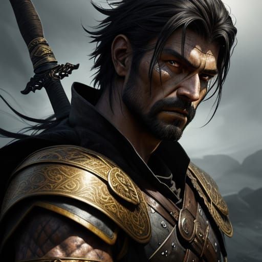 Scarred Warrior with Glowing Runes: Dark Fantasy Art