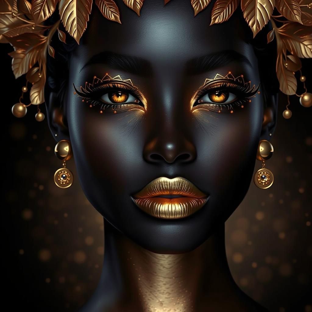 Regal Portrait of Woman with Gold Makeup