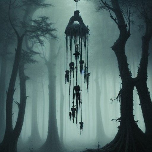 Creepy Bone Wind Chimes in Ominous Forest