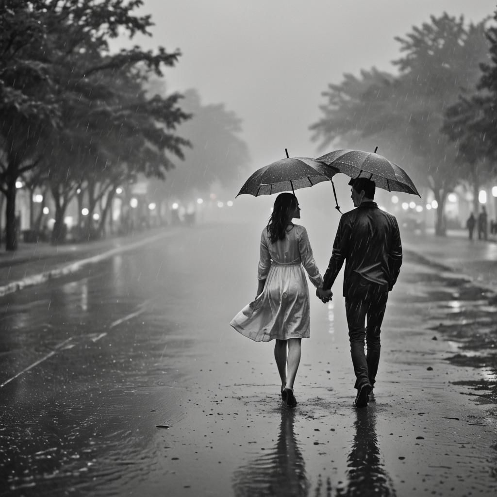 Lovers in Black and White on Colorful Beach