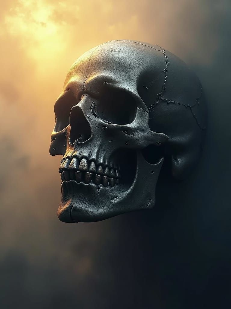 Silver Highlighted Skull in Atmospheric Lighting