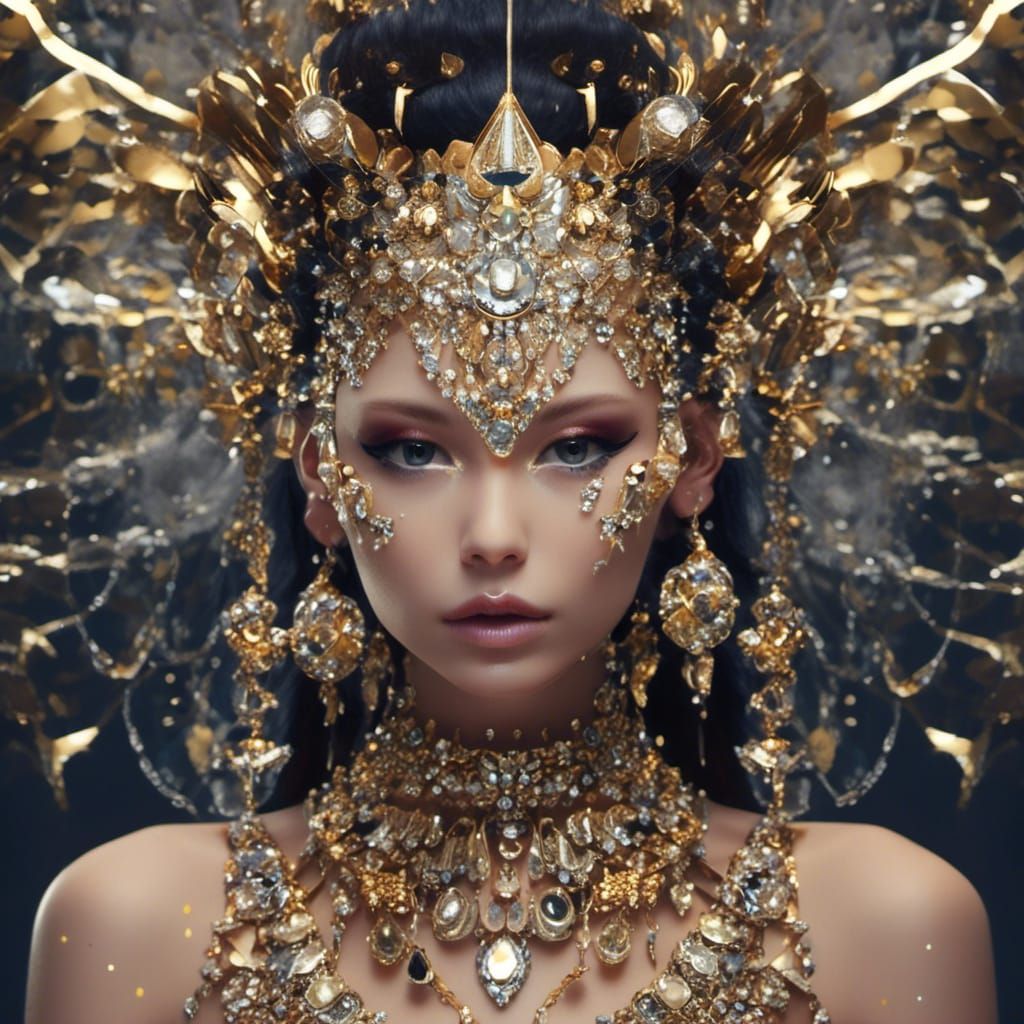 Ethereal Portrait: Jeweled Face in Surreal Style