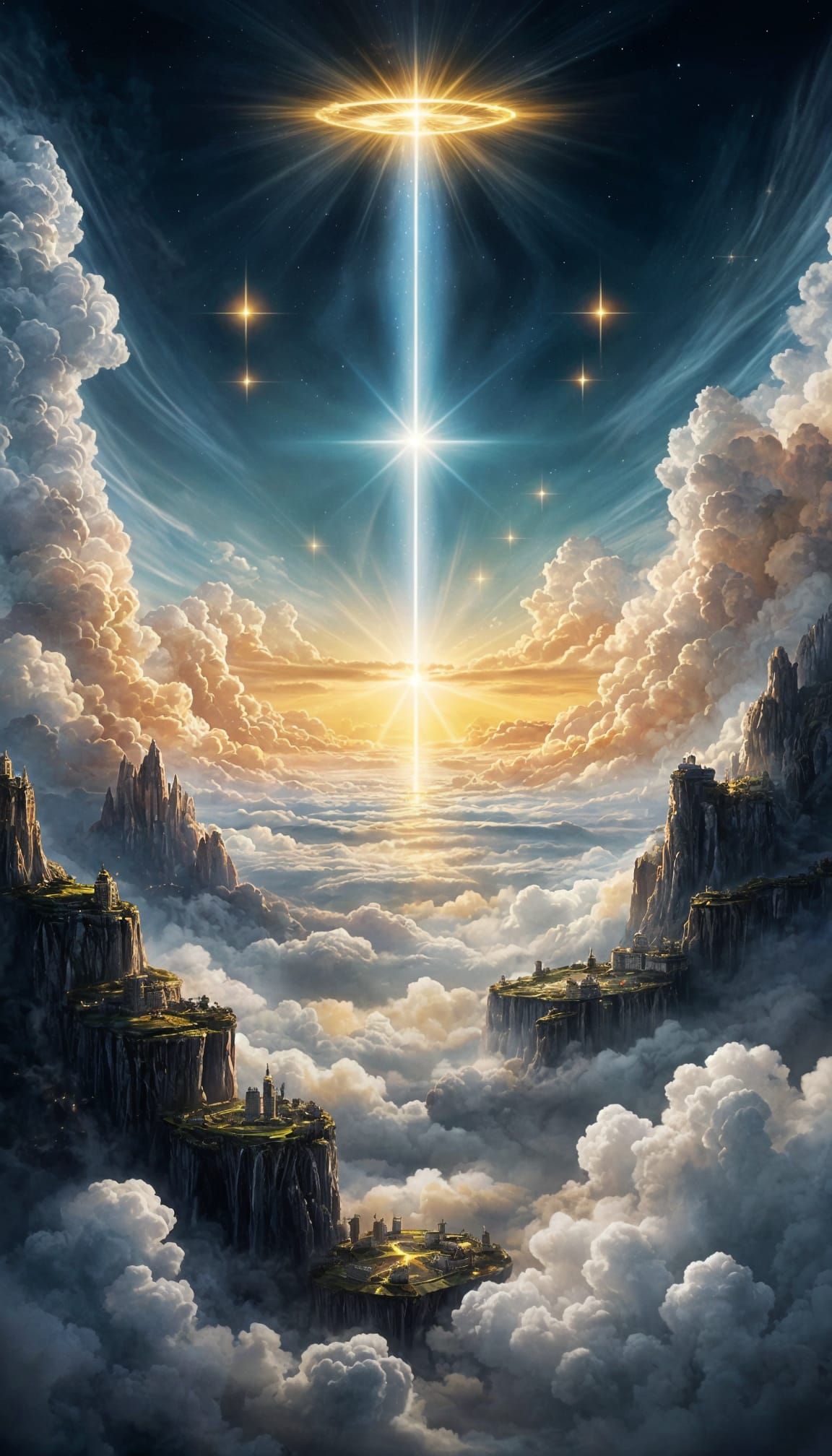 Heavenly Sky with Angelic Beings in Divine Light