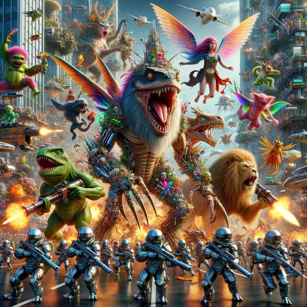 Hybrid Creature in Multidimensional Metropolis