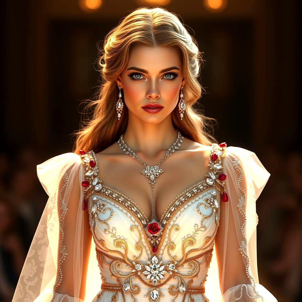 Stunning Grecian Woman in Gold Crystal Dress