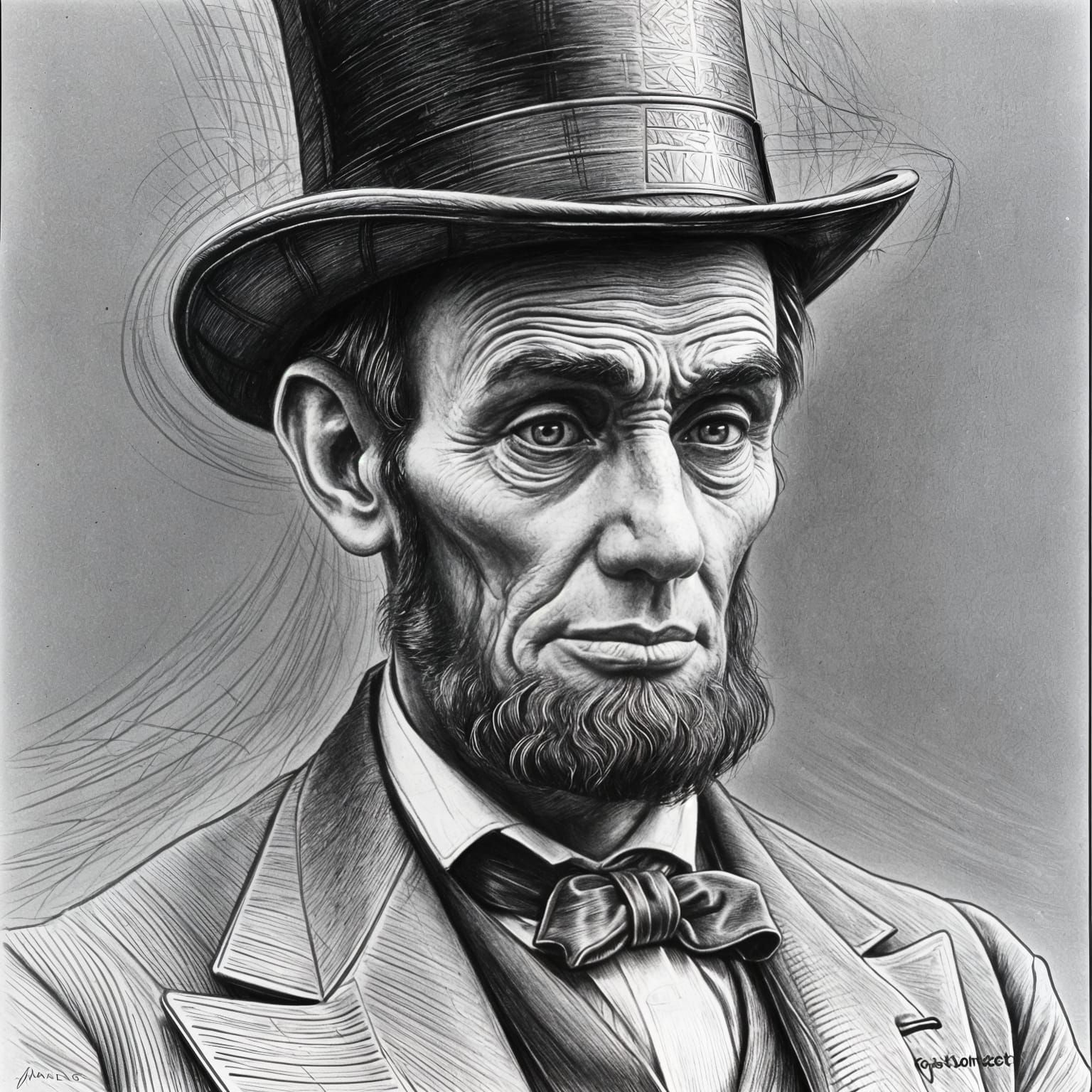 Lincoln's Grief: A Crosshatched Portrait in Grayscale