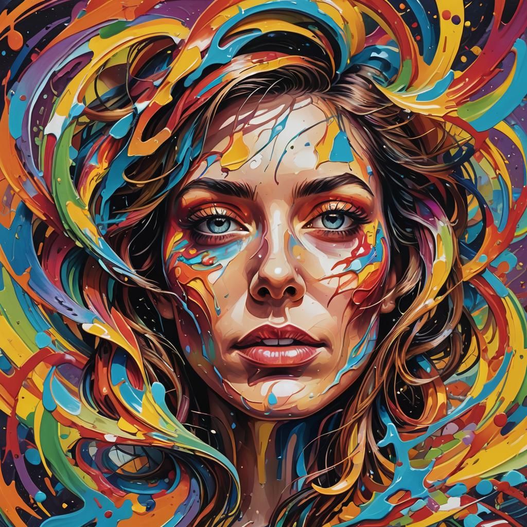 Rainbow Vortex Portrait in Polychromatic Graffiti Style