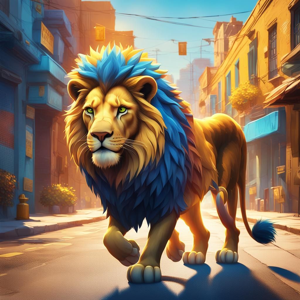 Lion Roaming: Stylized 3D Digital Art