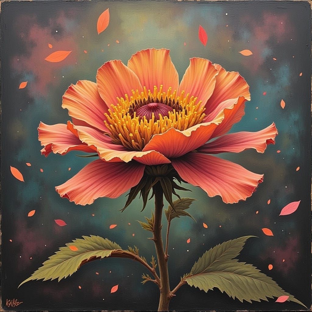 Chalk Oil Painting of a Last Flower