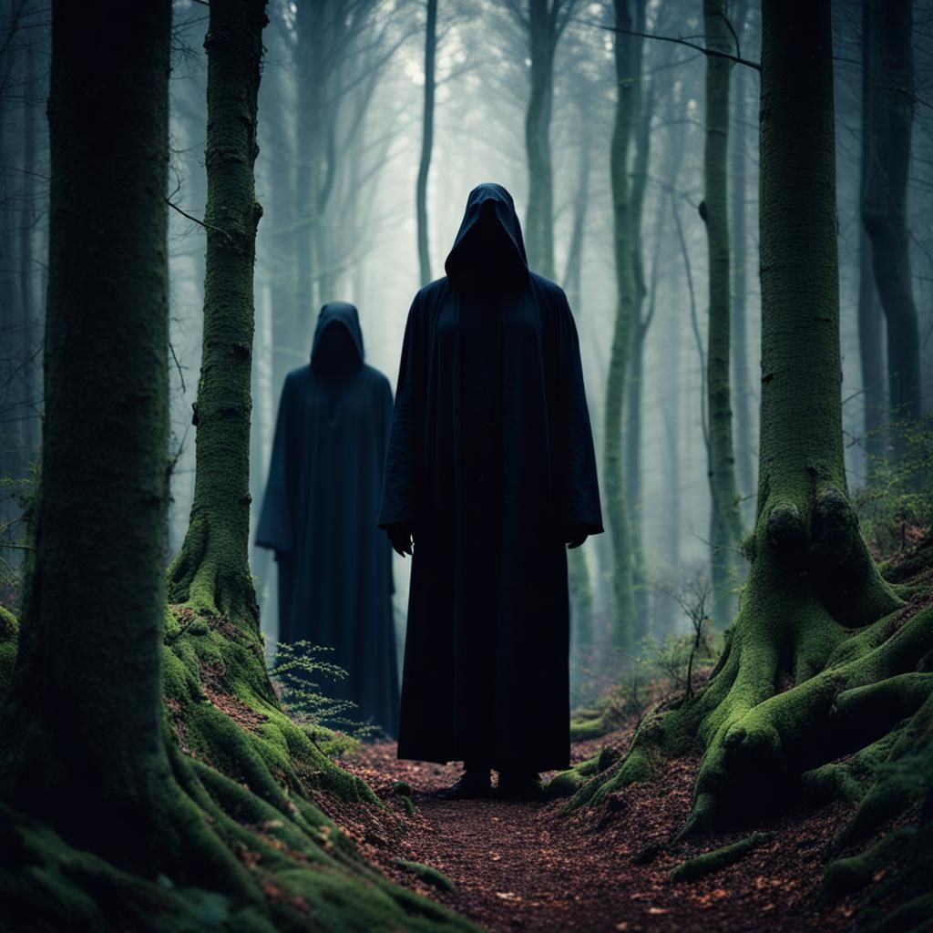 Mysterious Figures Lurking in Dark Woods