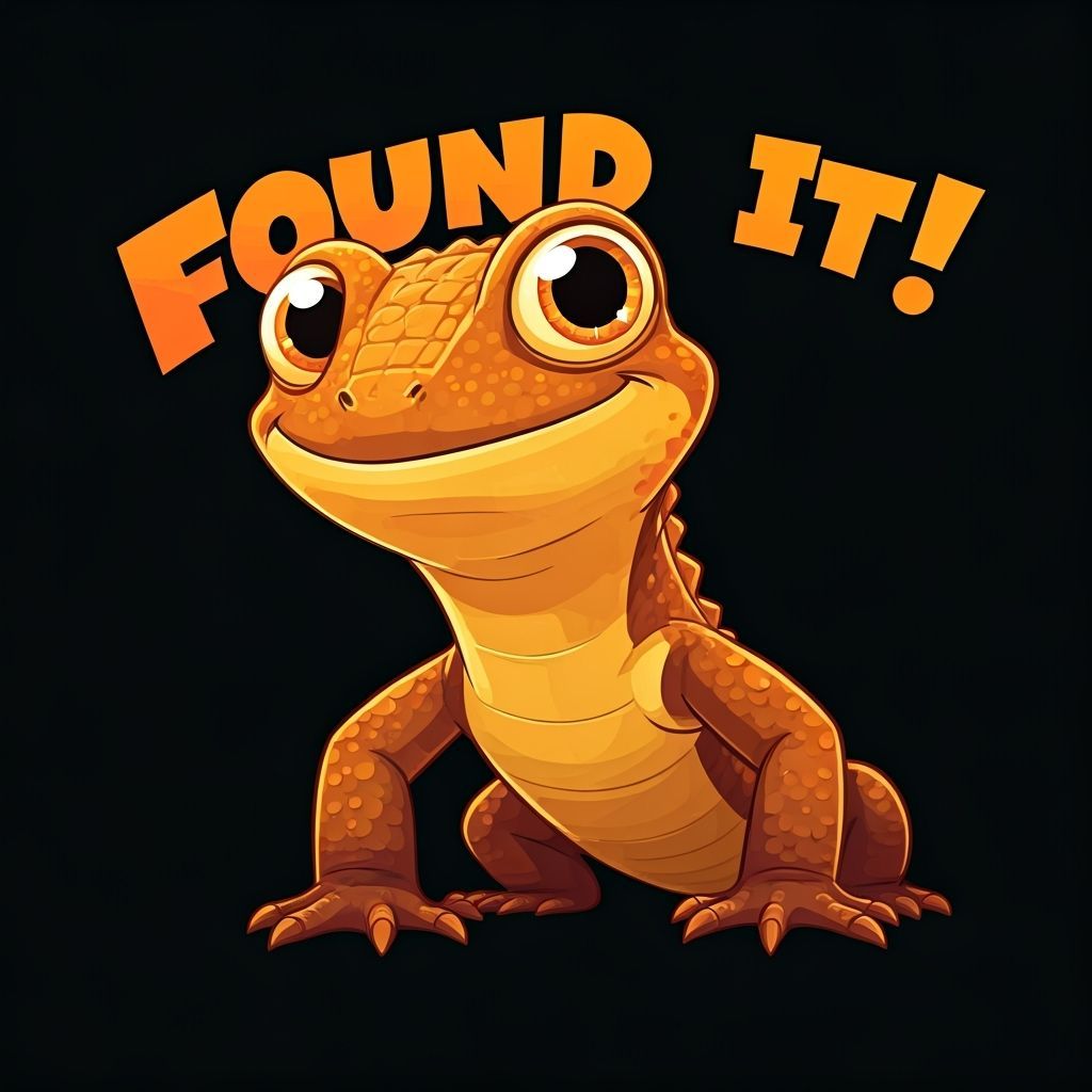Triumphant Cartoon Tuatara Finds It!