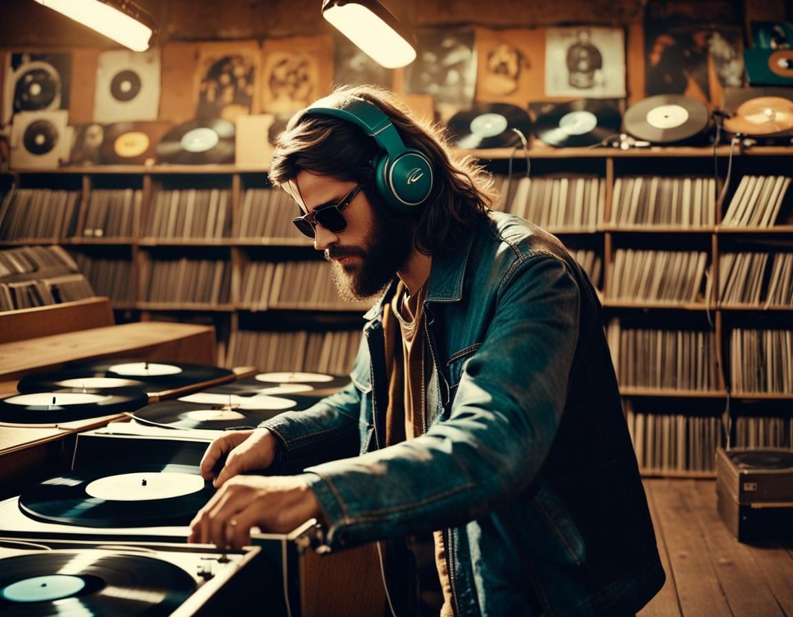 Moody Vinyl Music Lover in Vintage Record Store