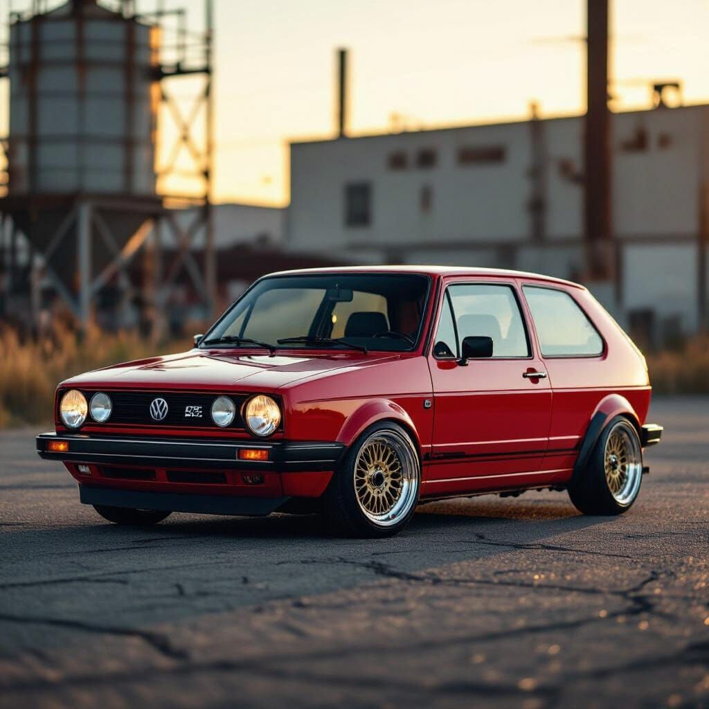 Red VW Golf Mk1 GTI with BBS Rims at Golden Hour