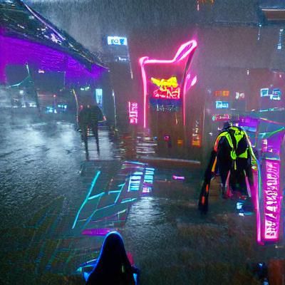 Cyberpunk Degenerate in Rainy Neon Cityscape