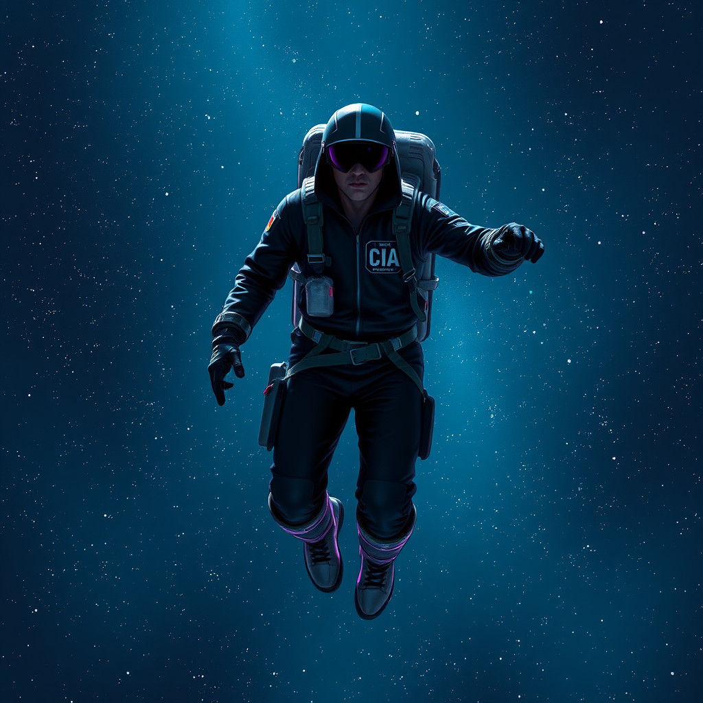 CIA Spy Floats in Space: Futuristic Sci-Fi Art