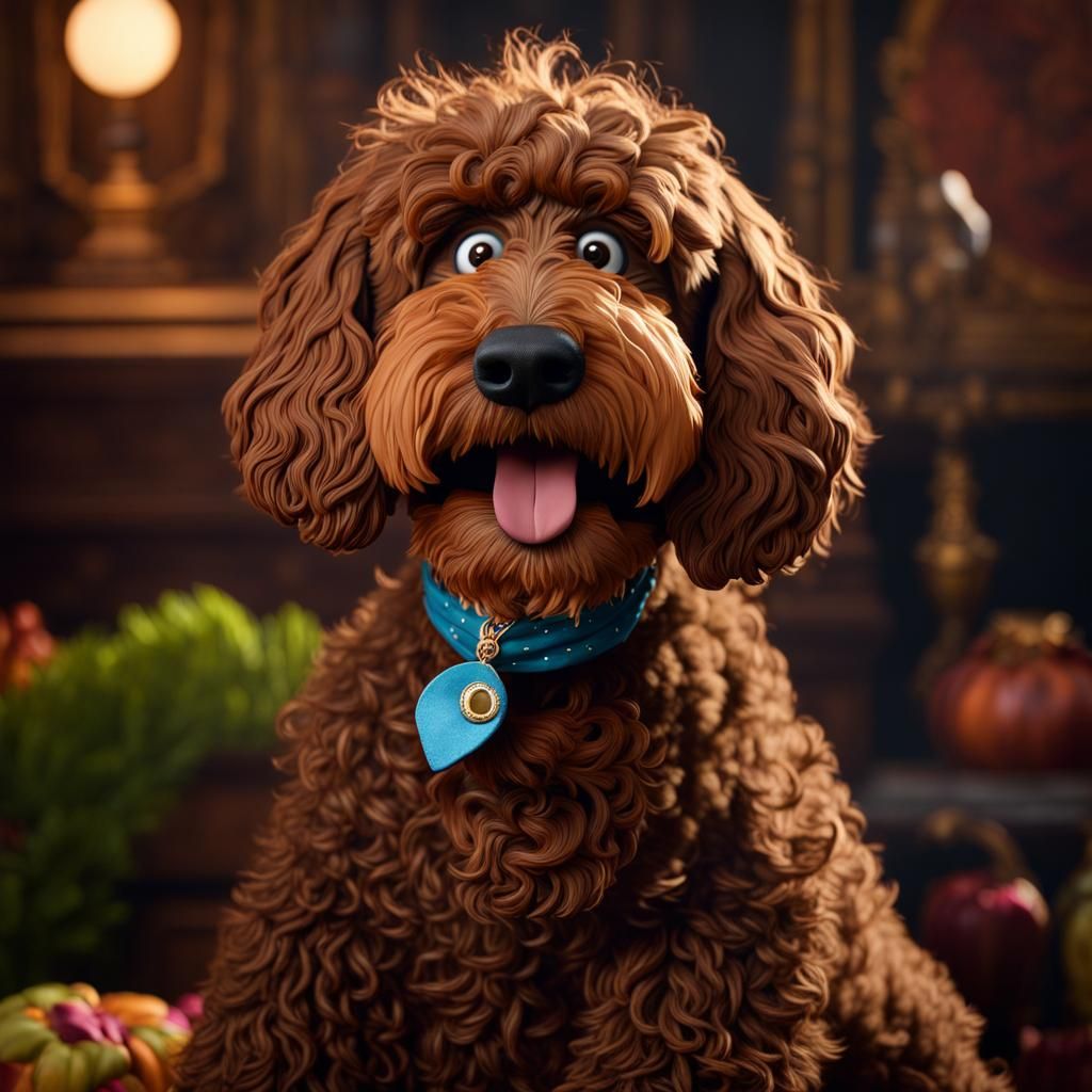 Labradoodle Puppet with Goofy Smile: Detailed Matte Painting