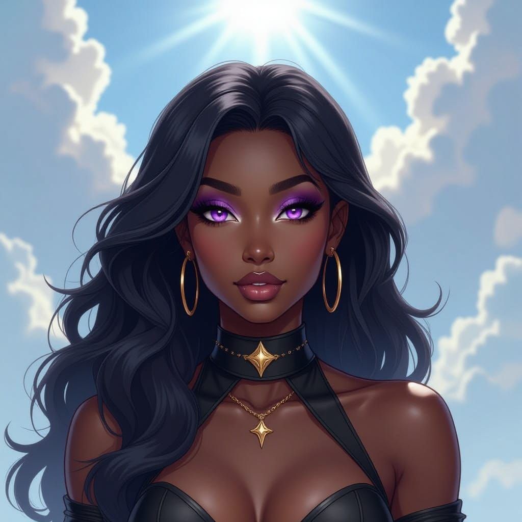 Divine Drow Goddess in Heavenly Radiance