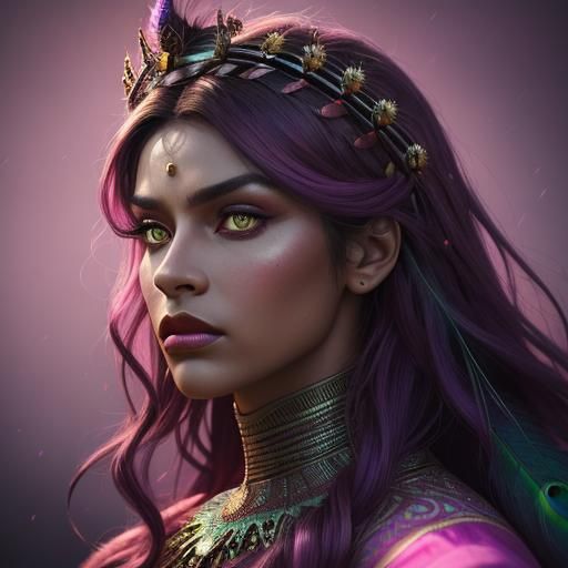 Peacock Haired Woman: Hyper-Realistic Cinematic Portrait