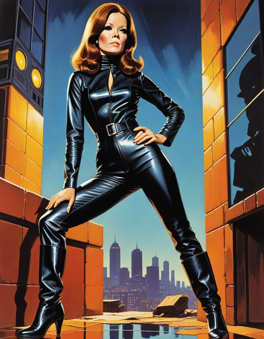 Emma Peel in Leather Jumpsuit Pulp Magazine Cover Art