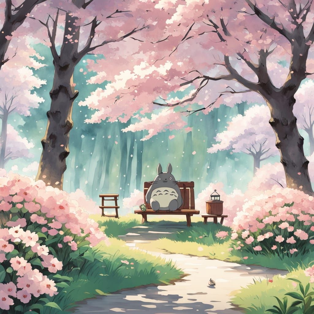 Totoro's Whimsical Cherry Blossom Picnic