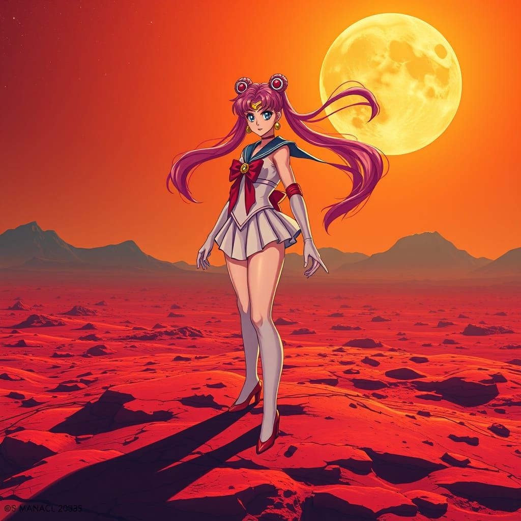 Sailor Moon in Vibrant, Futuristic Martian Landscape