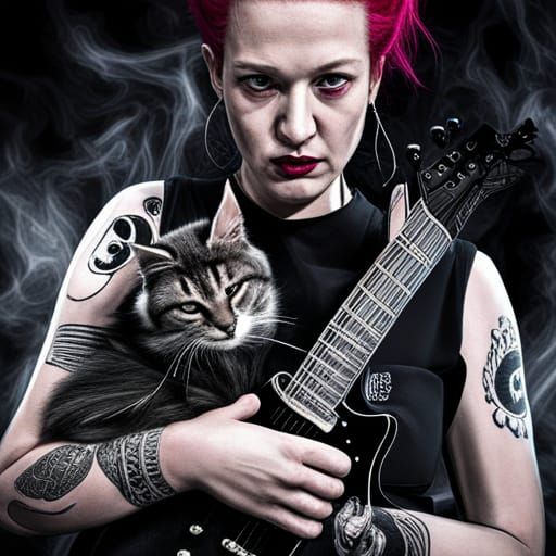 Punk Rock Cat Lady in Hyperrealistic Style