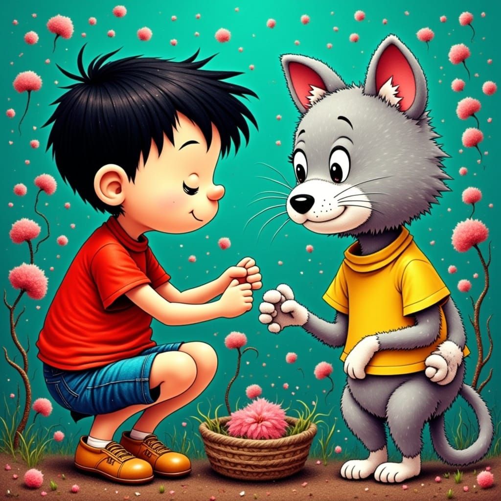 Belgian Cartoon Style Portrait of Adventurous Duo