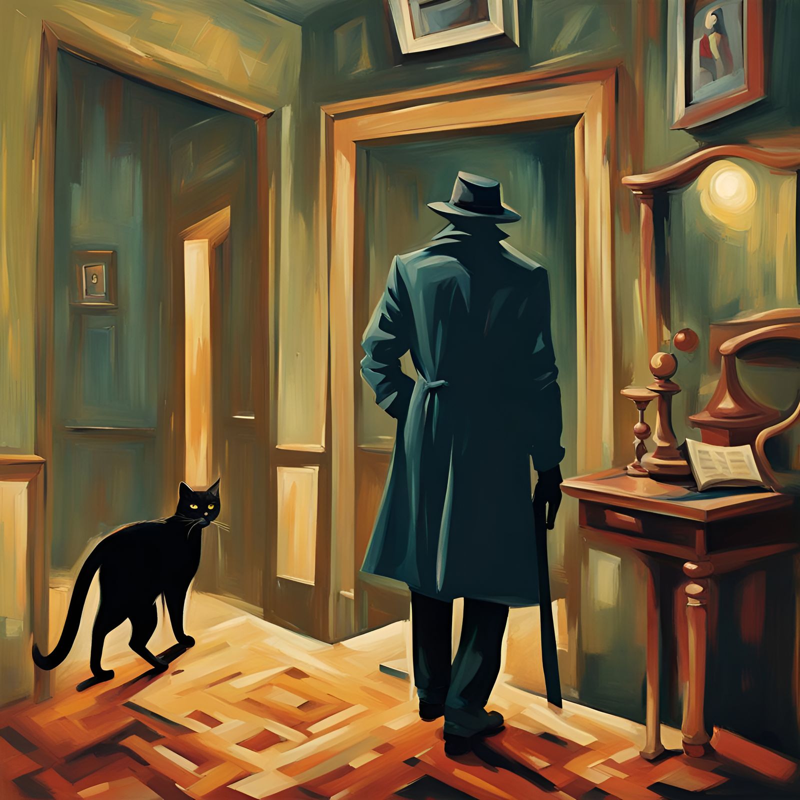 Mysterious sleuth on the trail of a cat burglar in a grand h...
