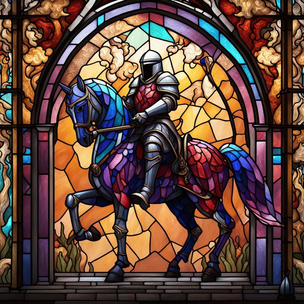 Stained Glass Knight on Horseback