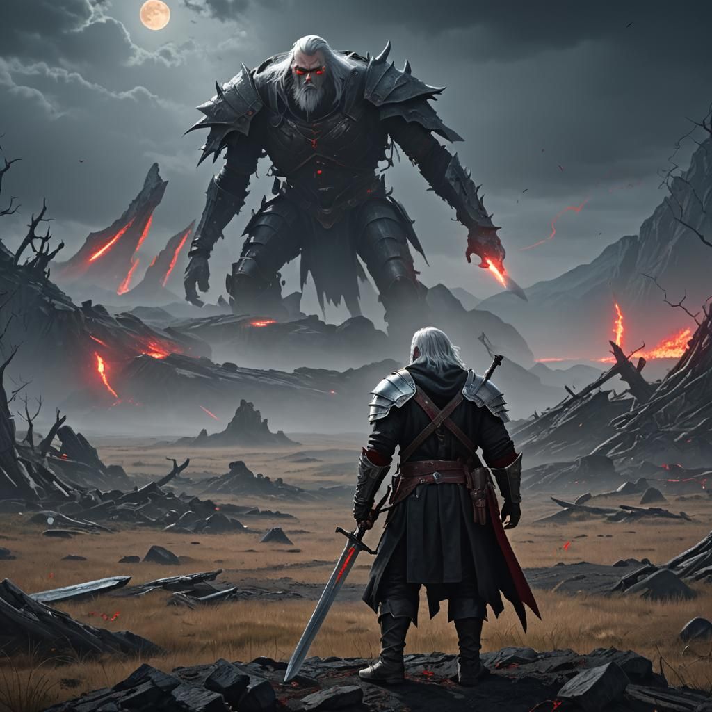 Vampire Dwarf Paladin with Great Sword, Digital Matte Painti...