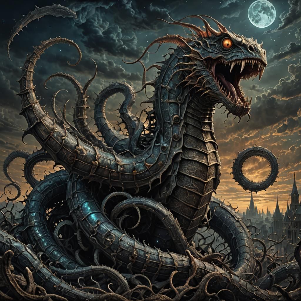 Giant Sky Worm Horror in Astral Illustration