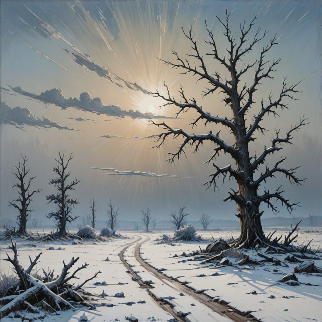 Nuclear Winter Landscape Oil Painting by James Gurney Style