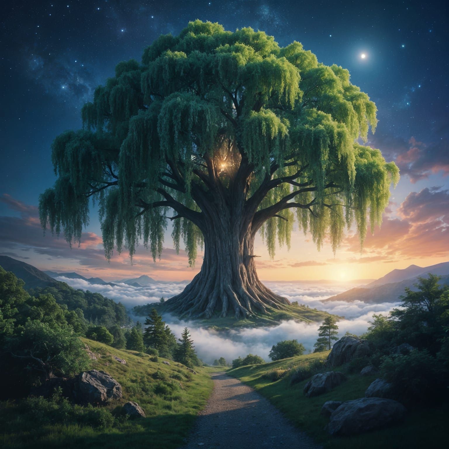 Cosmic Willow Tree City in the Sky