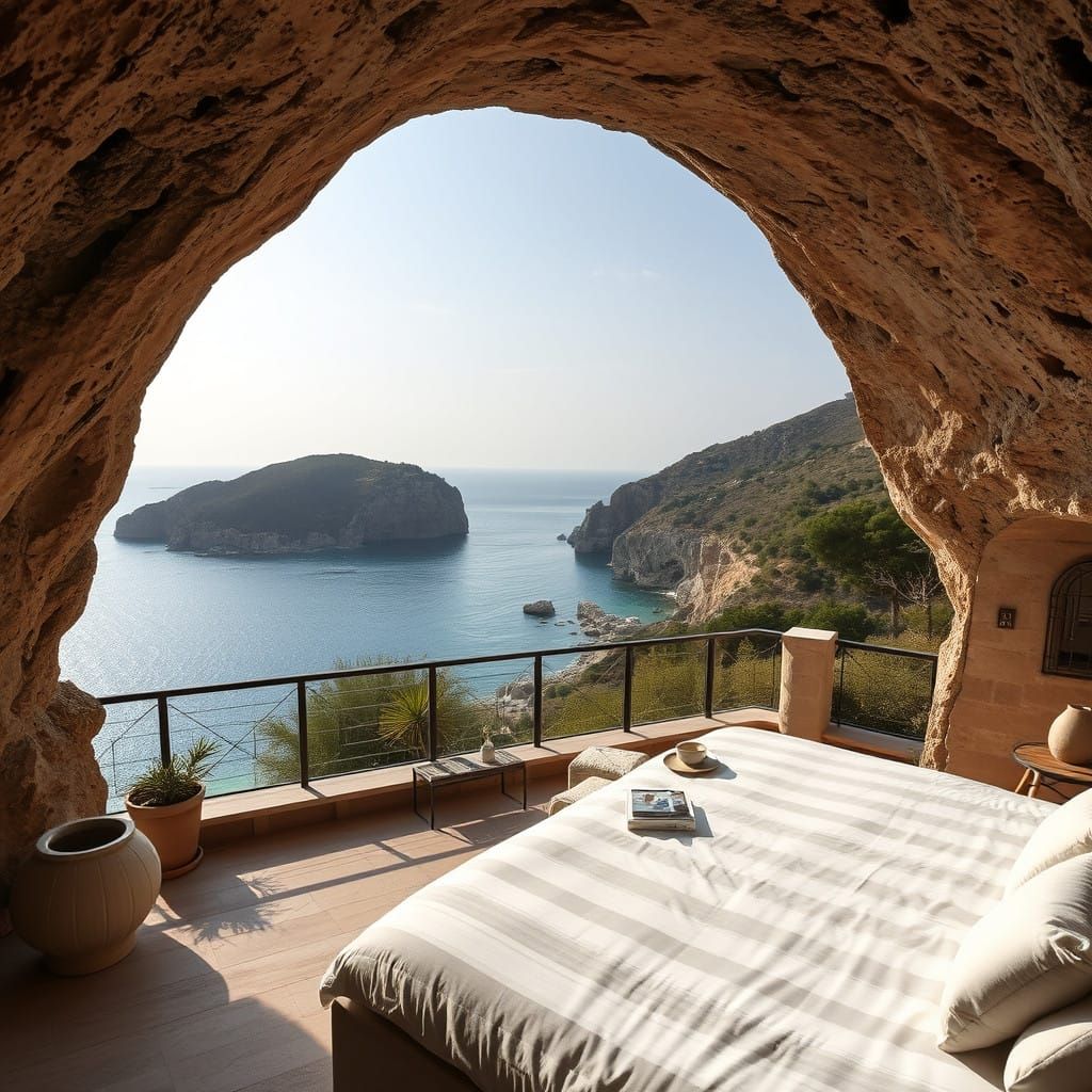Ethereal Coastal Cave with Majestic Bedroom Sanctuary