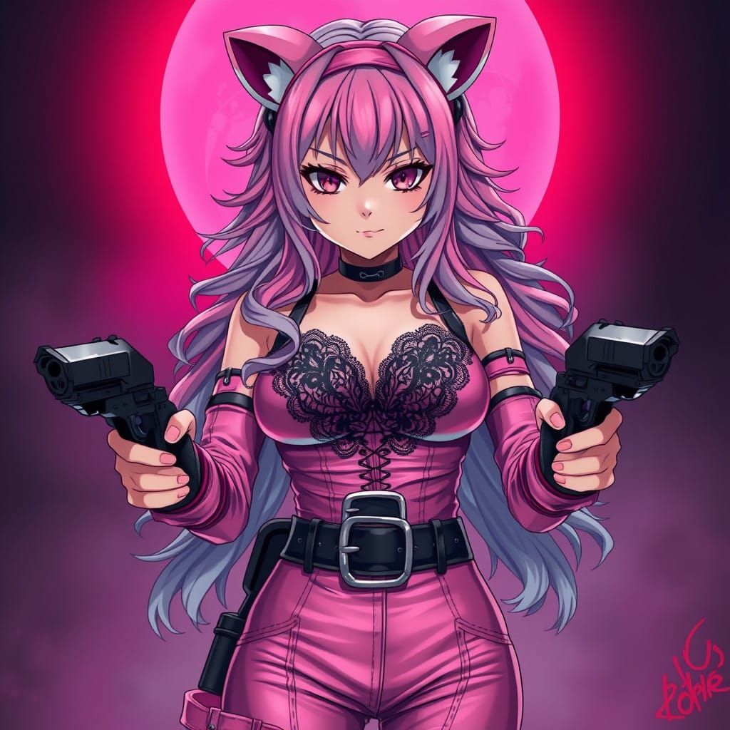 Romantic Anime Goth Witch Exudes Power with Dual Guns and Ba...