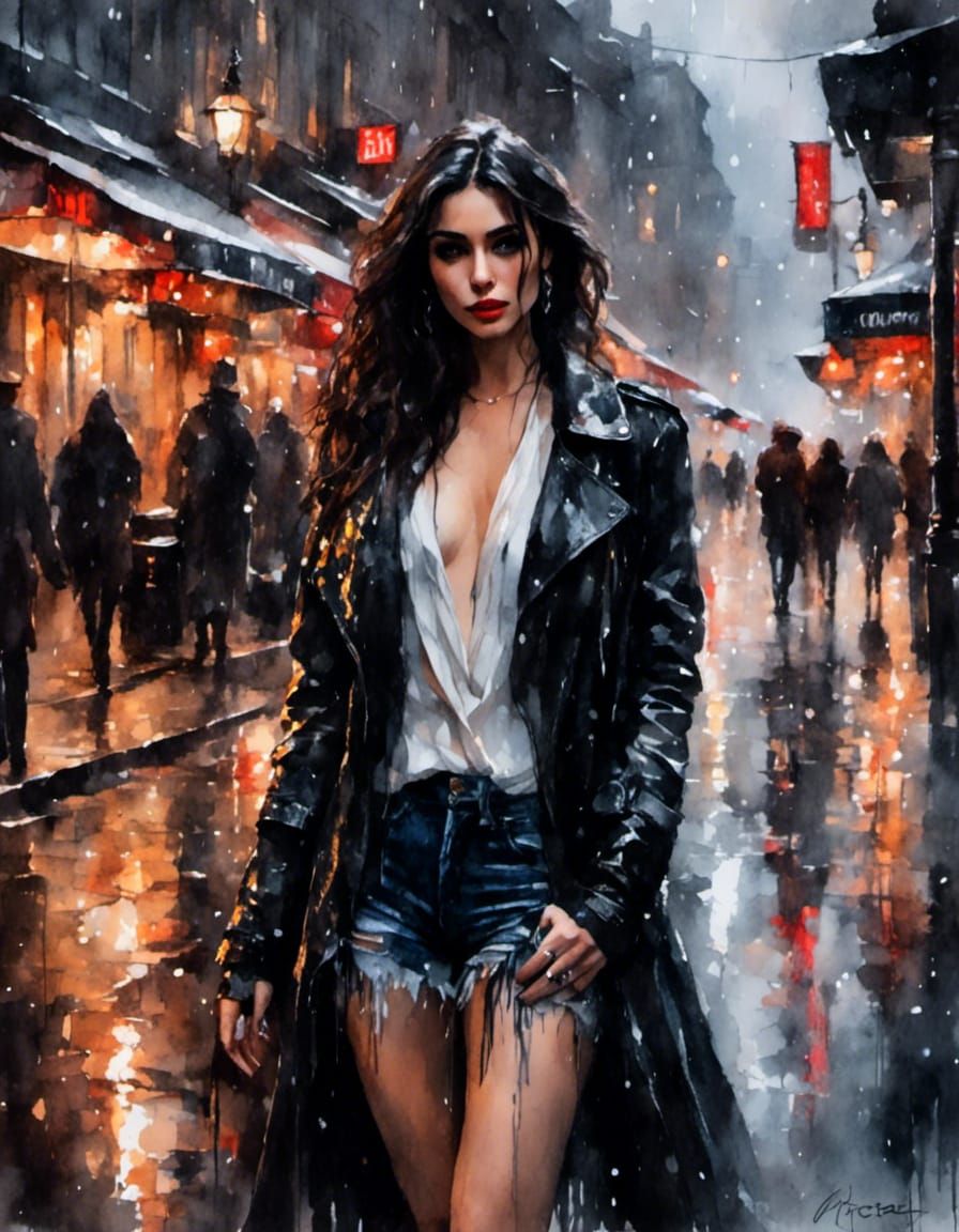 Melancholy Girl in Rainy Seattle: Fantasy Art