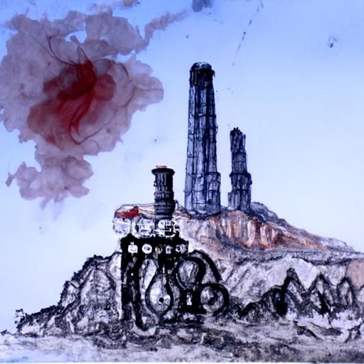 Steampunk Power Station in Patagonia with Red Skies