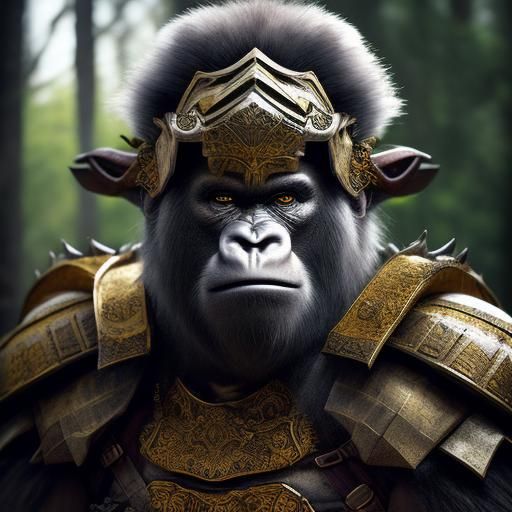 Armored Gorilla Samurai Druid with Katana, Hyperrealistic Ar...