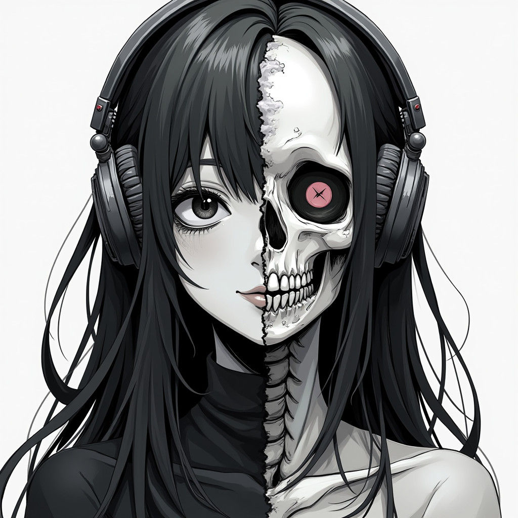 Anime Zombie Woman with Headphones, Ash Thorp Style