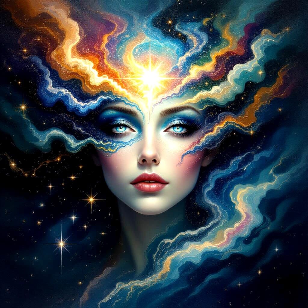 Surreal Celestial Being Portrait in Cosmic Art Style