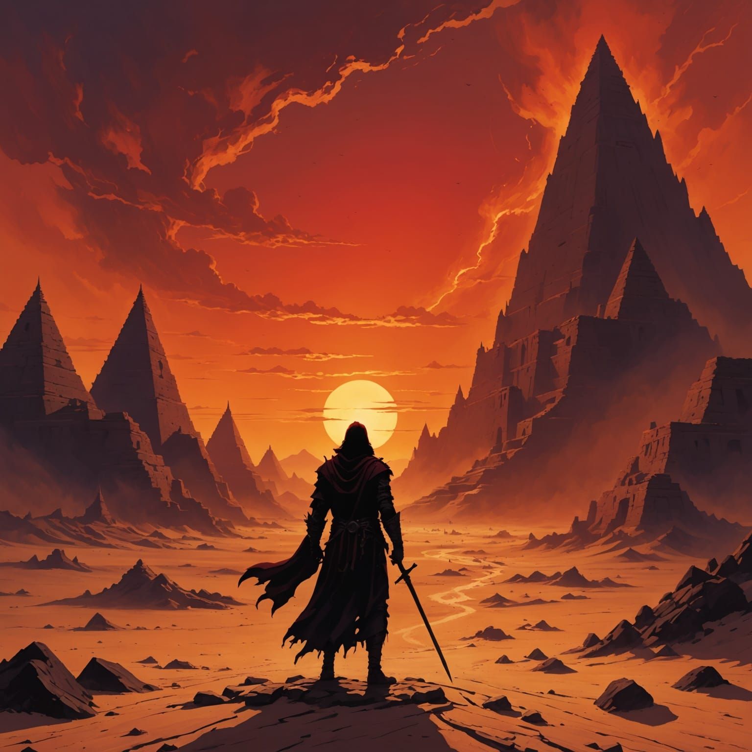 Warrior Silhouette on Alien Desert Planet