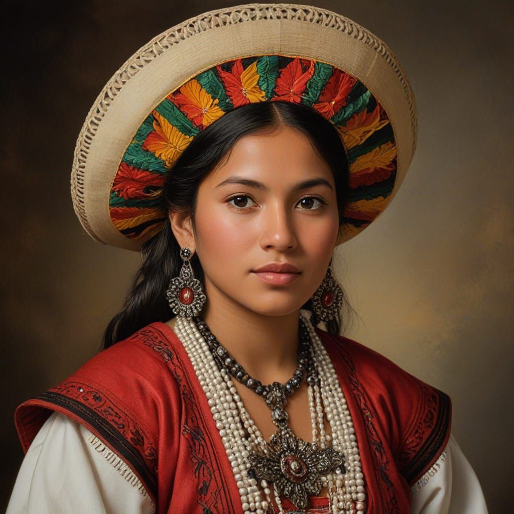 Rarámuri Woman Portrait in Rubens Oil Painting Style