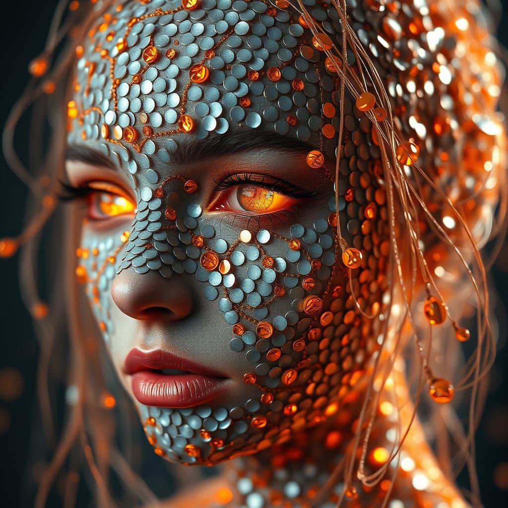 A surreal, dreamlike portrait of a woman with a face compose...