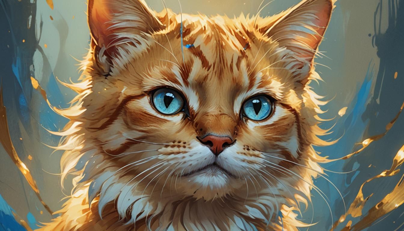 Golden Baby Cat Portrait in Anime Style