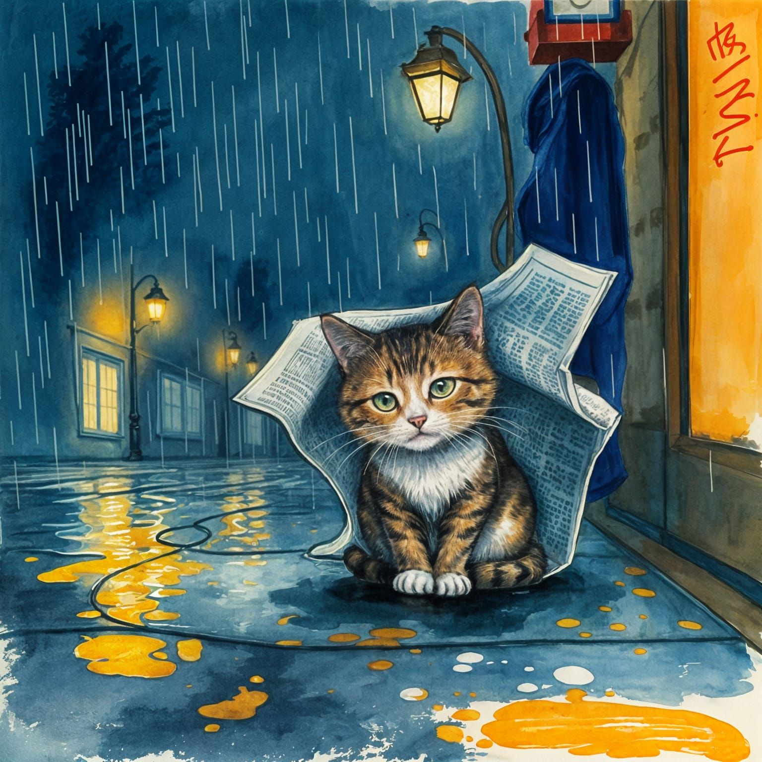 Whiskered Feline Takes Refuge Under Newspaper